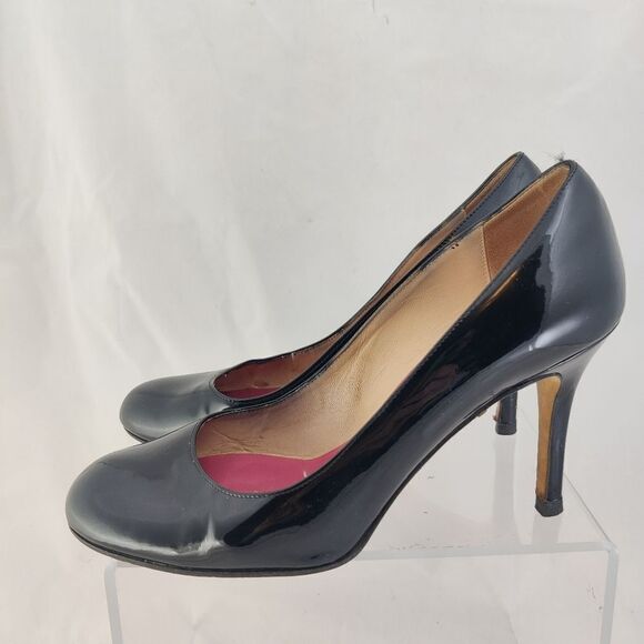 Kate spade Black Patent Leather Heels Sz 8.5 Round Toe Pink Insole +/- 3.5" High - Picture 2 of 15